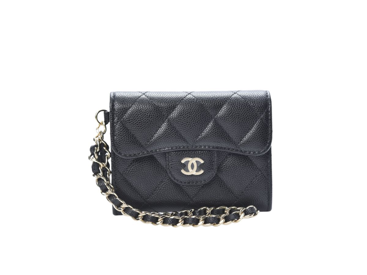 Chanel woman card holder caviar coin purse wallet black gold