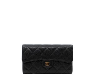 Chanel Flap Wallet In Grained Leather With Gold-Tone Metal Hardware Black