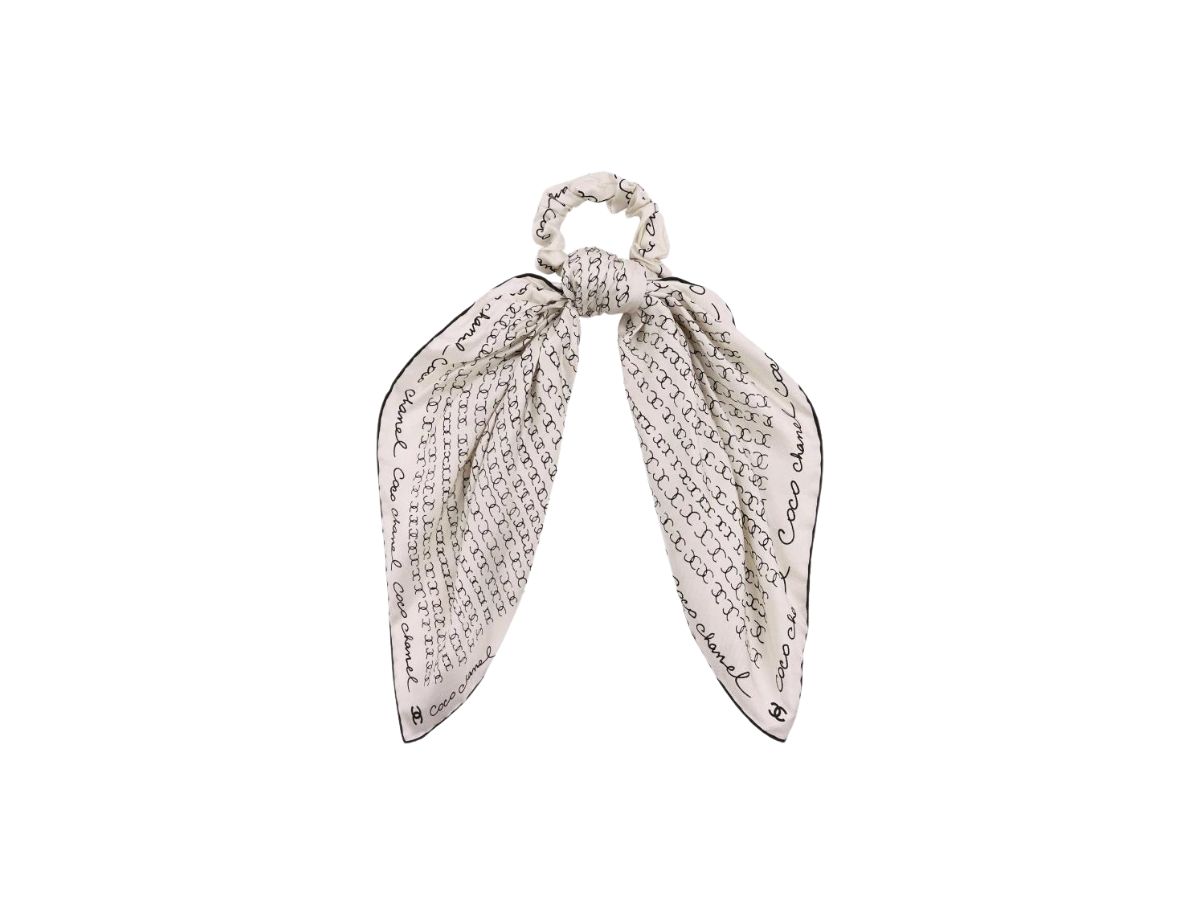 Chanel Hair Accessory Scrunchy In Silk Twill White-Black