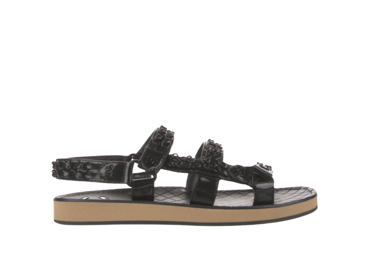 Chanel Interlocking CC Logo Leather T-Strap Sandals - Brown Sandals, Shoes  - CHA954880