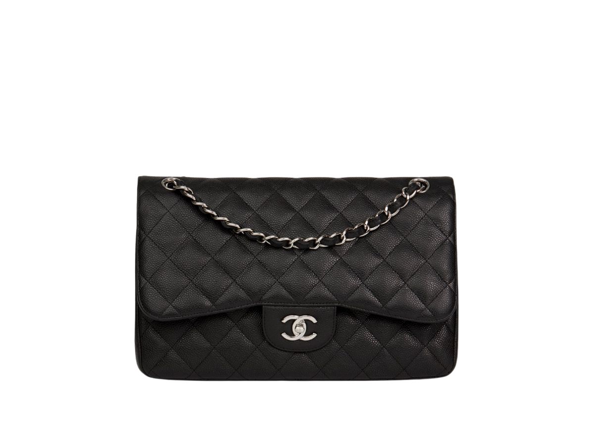 Chanel Black Quilted Caviar Jumbo Classic Double Flap Bag Silver Hardware  2021 Available For Immediate Sale At Sothebys