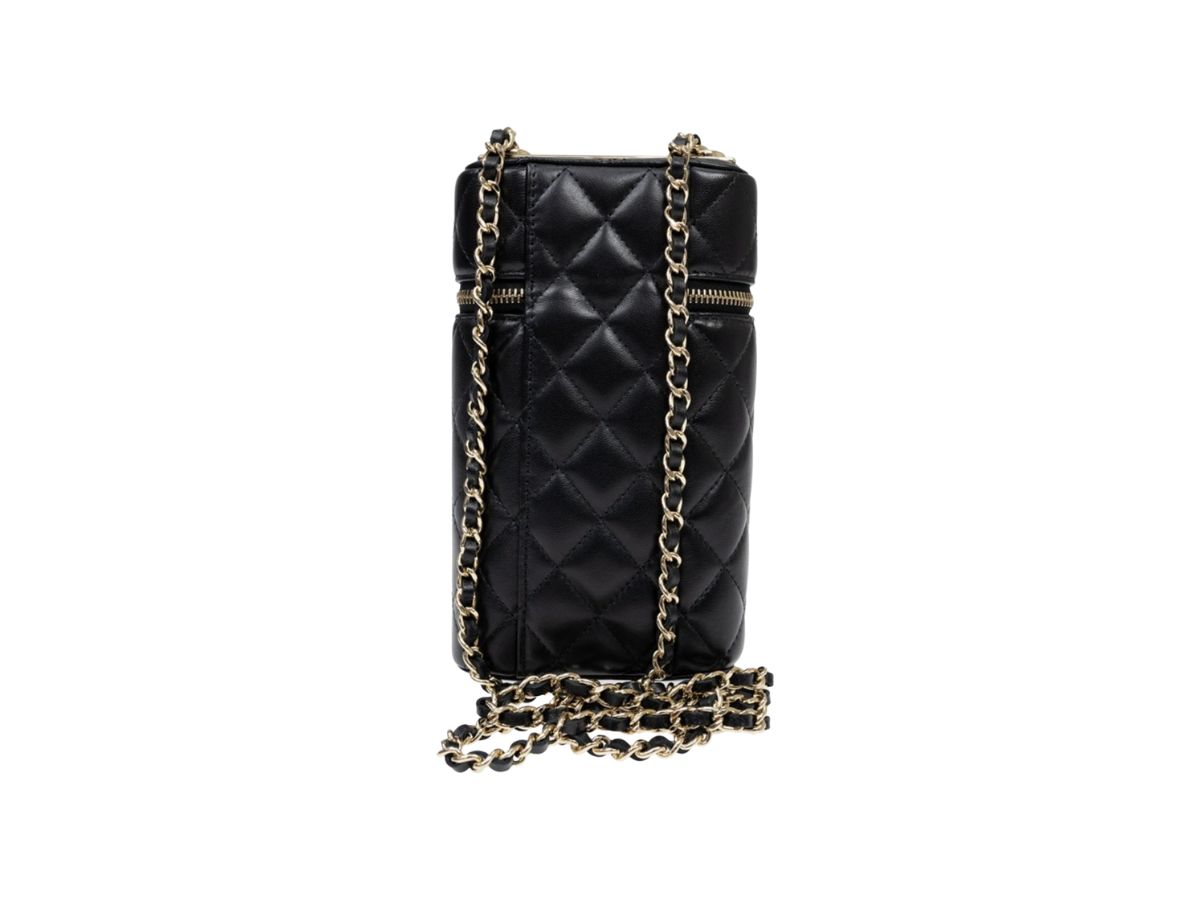SASOM  Chanel Lambskin Phone Holder With Chain Black