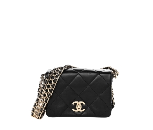 Chanel Lambskin Quilted Mini Chain Rows Flap Black
