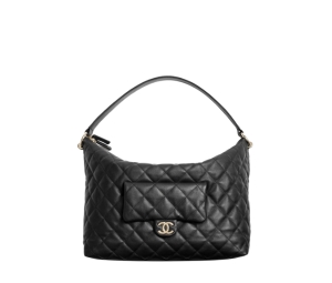 Chanel Maxi Hobo Bag In Calfskin With Gold-Tone Metal Black