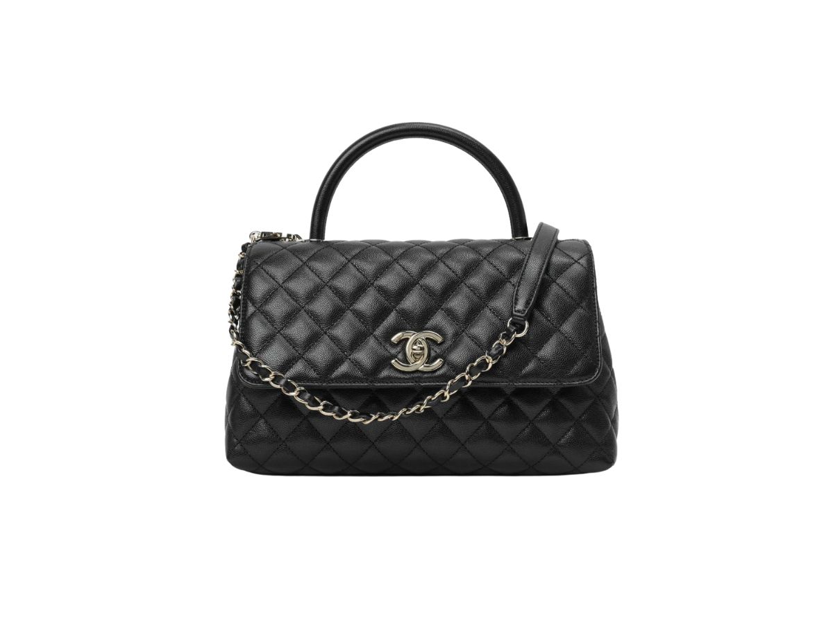 Chanel A92236 Flap Bag With Top Handle Lambskin & Gold-Tone Metal V Gird  Black - lushenticbags