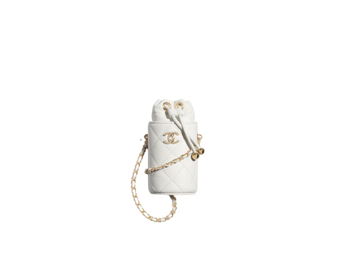 SASOM  Chanel Mini Bucket With Chain White Lambskin