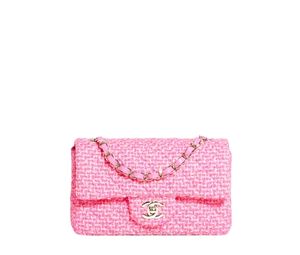 Chanel Mini Flap Bag Wool Tweed Pink Dark Pink And Fuchsia Gold-Tone Metal