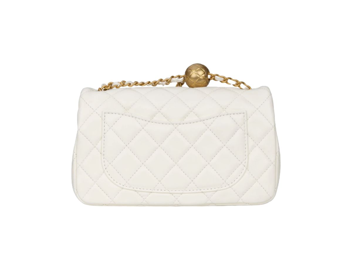 Chanel Pearl Crush Mini Rectangular Flap Bag White Lambskin Antique Gold  Hardware