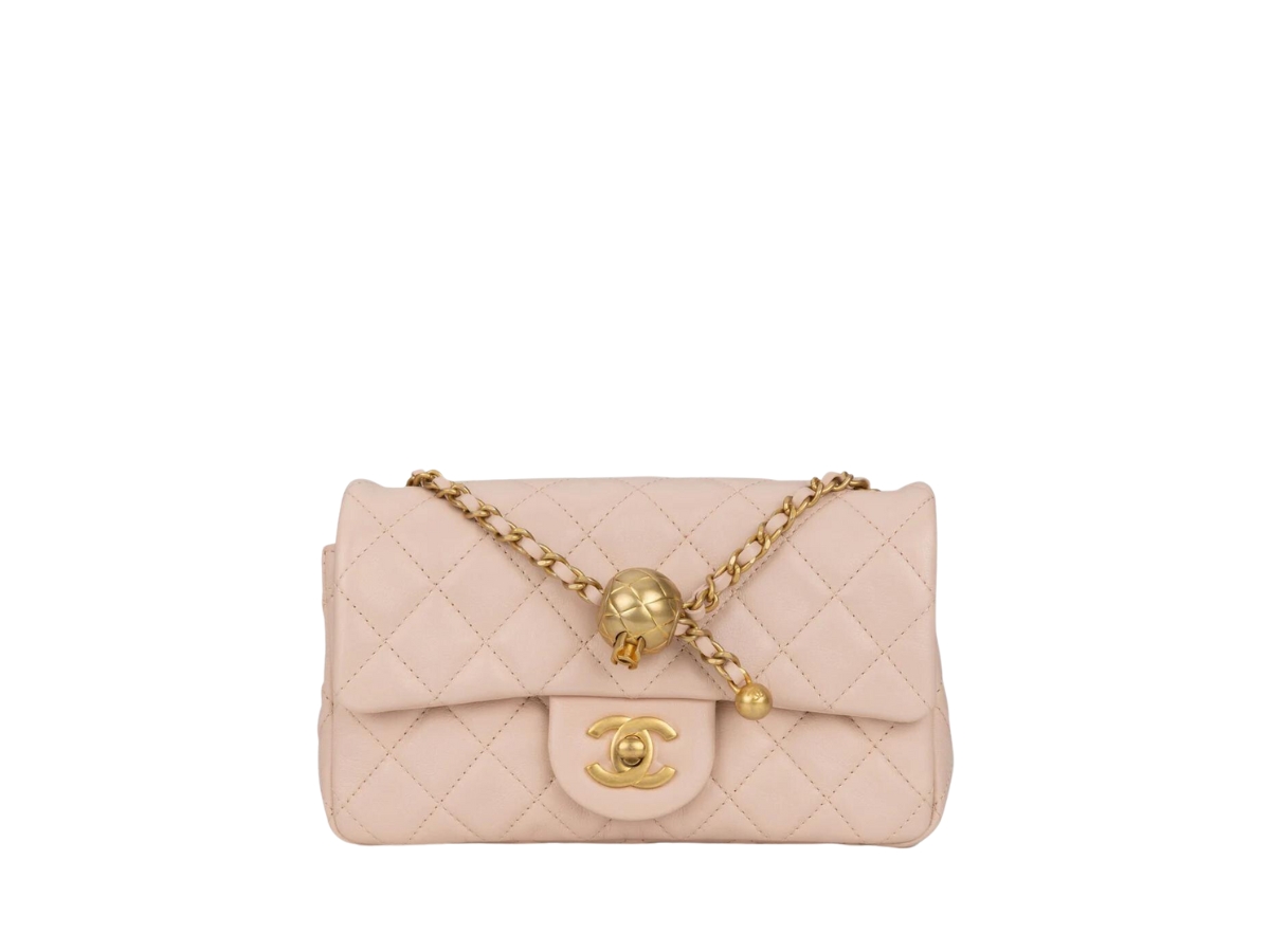 Chanel Pearl Crush Mini Square Flap Bag Pink Lambskin Antique Gold Hardware