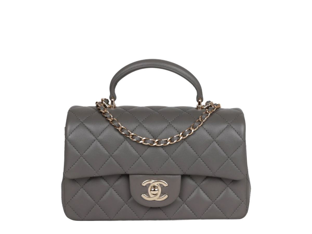 Chanel Shiny Lambskin Quilted Golden Links Top Handle Flap Black