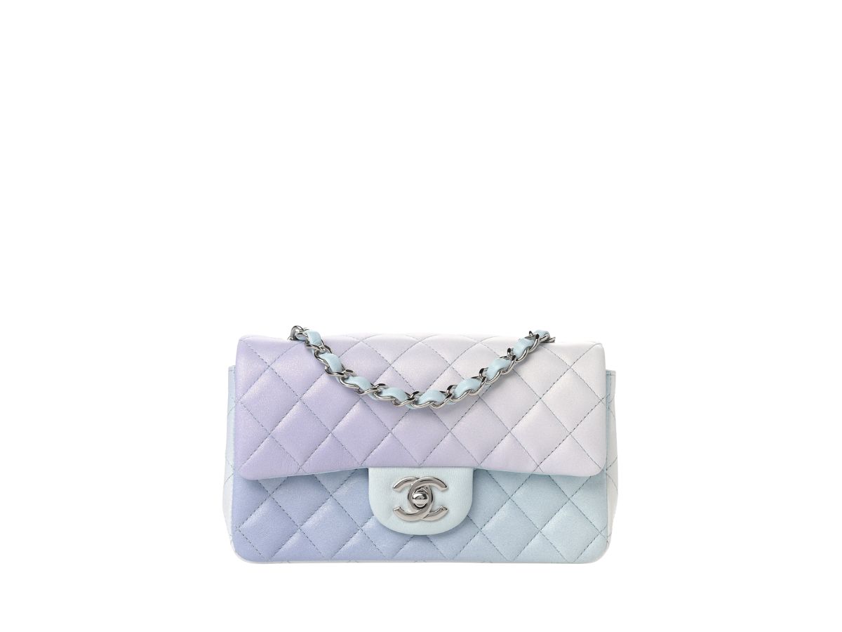 Chanel Mini Rectangular Flap Bag Blue Lambskin Light Gold Hardware
