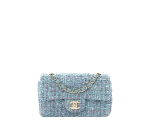 Chanel Mini Rectangular Flap In Tweed Quilted With Gold Hardware Purple White Red