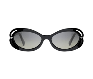 SASOM  accessories Chanel Oval Sunglasses In Black Acetate Frame-CC  Detailed On Front With Gray Gradient Lenses Check the latest price now!