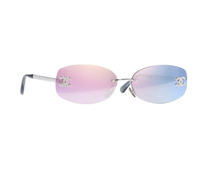Chanel Oval Sunglasses In Silver Metal With Pink-Mirror Lenses-CC Logo Detailing