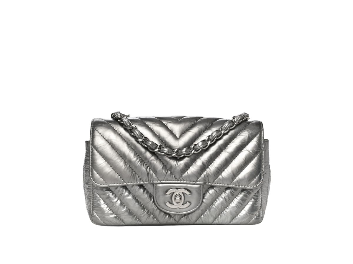 Chanel Patent Metallic Crumpled Calfskin Chevron Quilted Mini