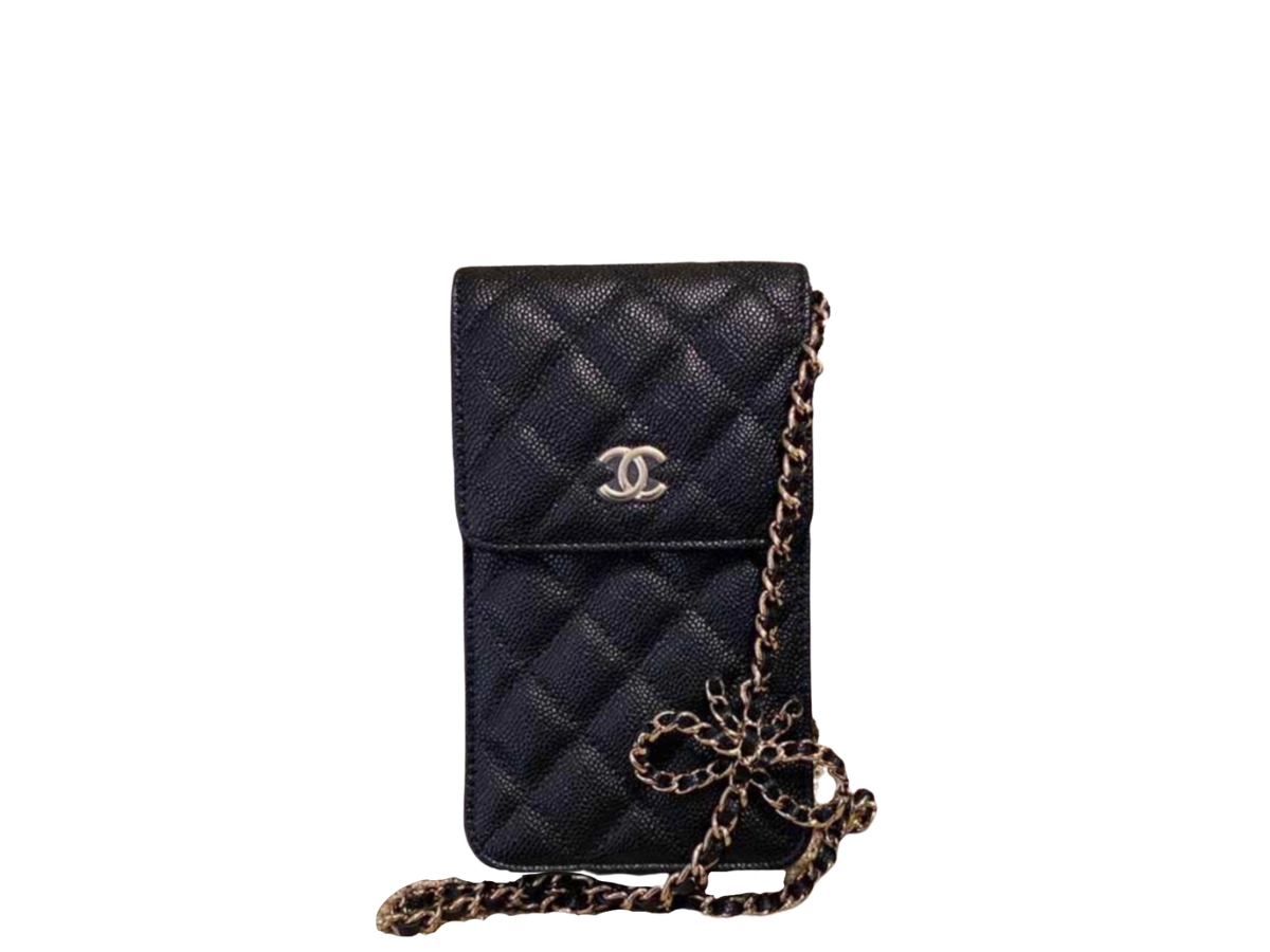 SASOM  bags Chanel Phone Holder Chain In Grained Calfskin With