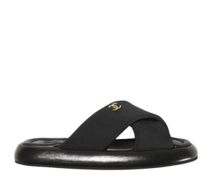 SASOM  รองเท้า Chanel Puffy Sandal In Fabric With CC Gold Logo Black  เช็คราคาล่าสุด