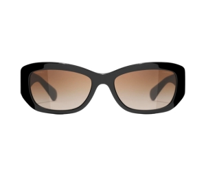 Chanel Rectangle Sunglasses In Black Acetate With Brown Lenses