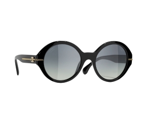Chanel Round Sunglasses In Black Acetate-Gold CC Logo With Mirror Lenses
