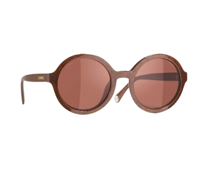 Chanel Round Sunglasses In Brown Acetate Frame-Gold Lettering With Brown Color Lenses