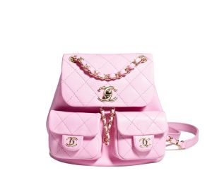 Small backpack, Grained shiny calfskin & gold-tone metal, coral pink —  Fashion | CHANEL