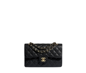 Chanel Small Classic Handbag In Grained Calfskin With Gold-Tone Metal Hardware Black