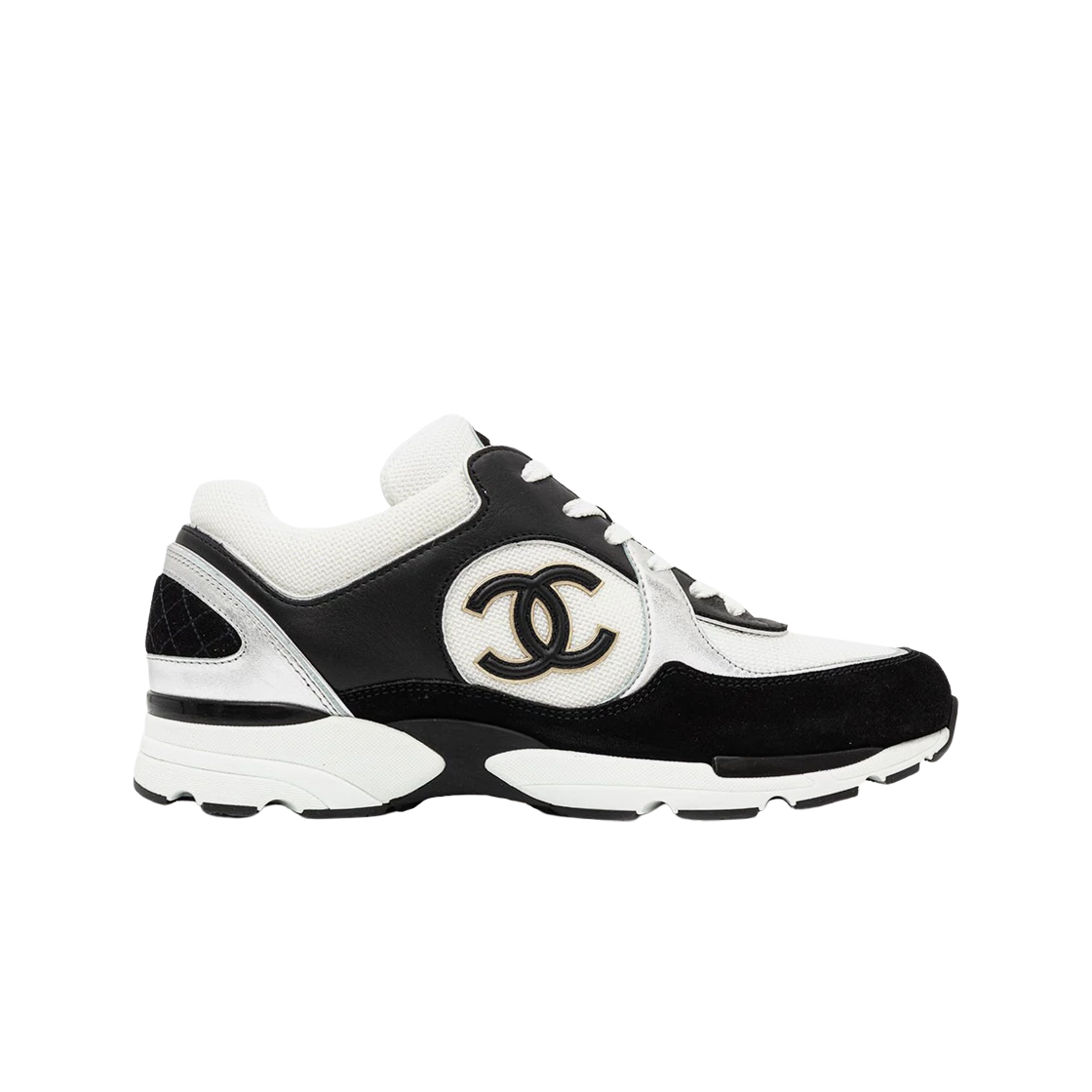 SASOM  shoes Chanel Sneakers Calfskin Fabric & Black White Silver Check  the latest price now!