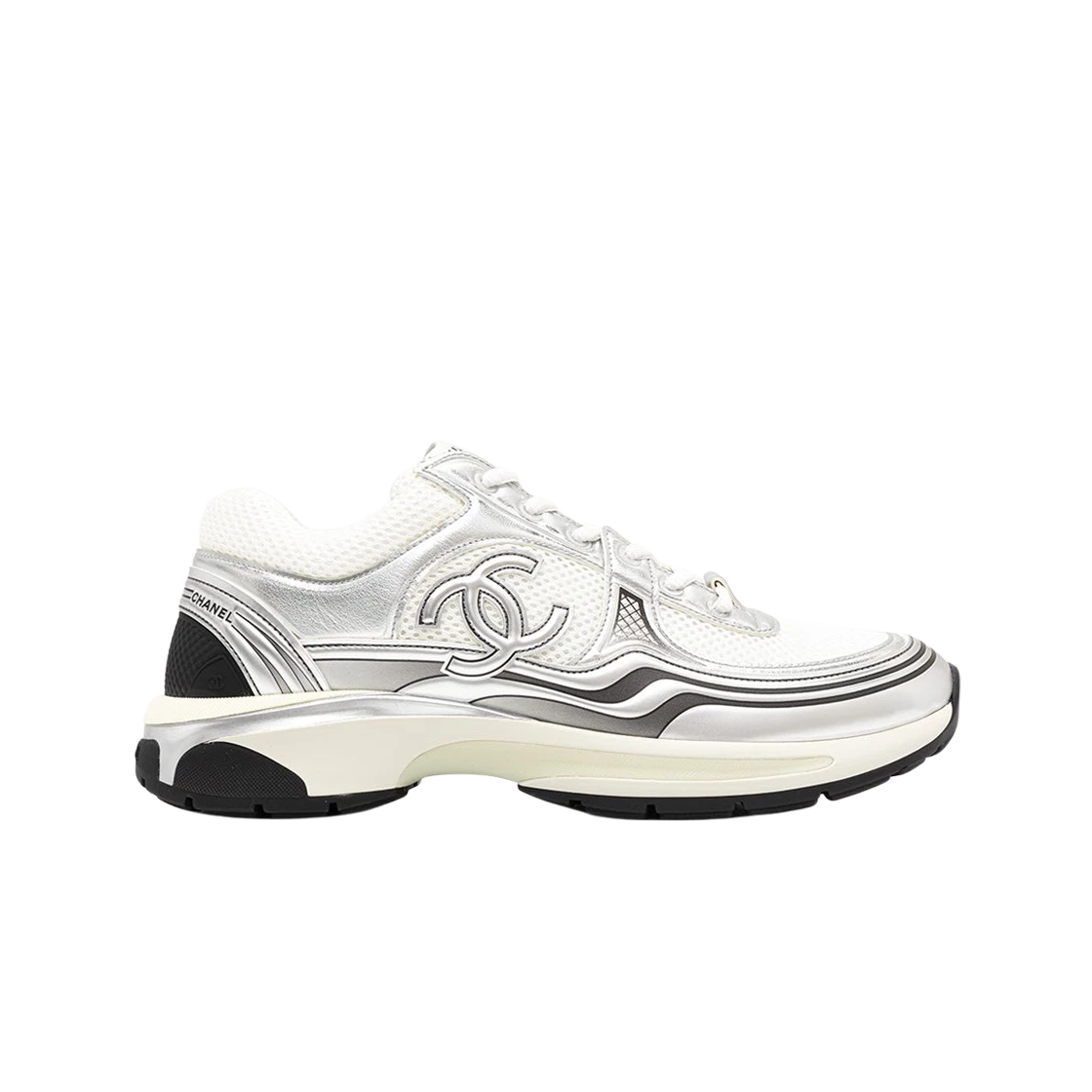 Chanel Sneakers Fabric Laminated & White Silver