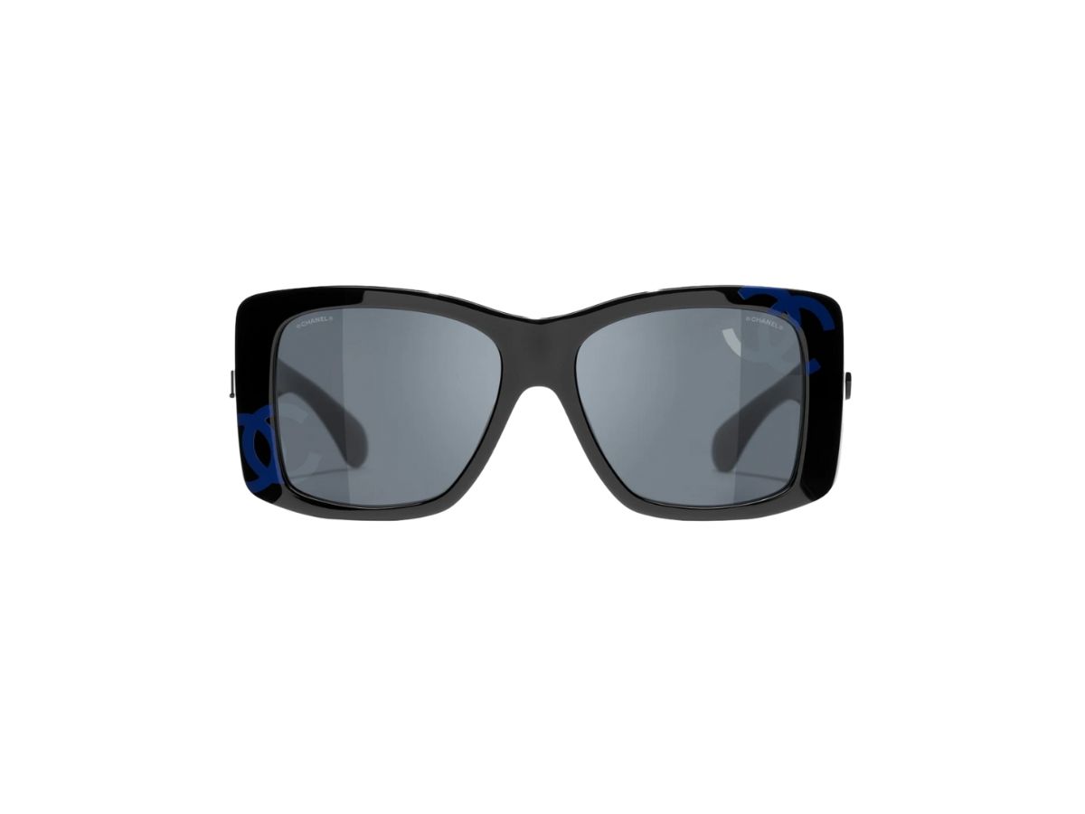 SASOM  accessories Chanel Square Sunglasses In Acetate Black And Blue With  Gray Lenses Check the latest price now!