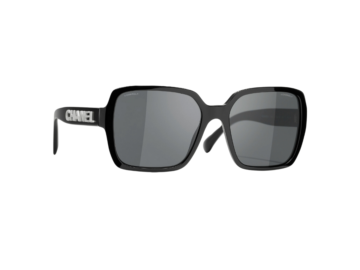Chanel Acetate Frame Grey Lenses Lettering Square Sunglasses Black Chanel Square Sunglasses Black Acetate with Diamanté CC Logo  main image 4