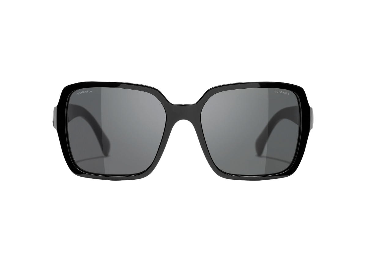 Chanel Acetate Frame Grey Lenses Lettering Square Sunglasses Black Chanel Square Sunglasses Black Acetate with Diamanté CC Logo  main image 2
