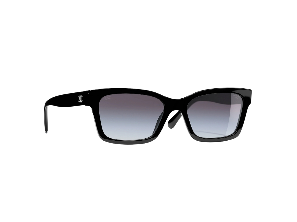 Chanel Square Sunglasses In Black Acetate Frame With Grey-Polarized-Gradient Lenses