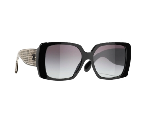 Chanel Square Sunglasses In Black CC Logo Acetate-Black Metal With Grey-Gradient Lenses