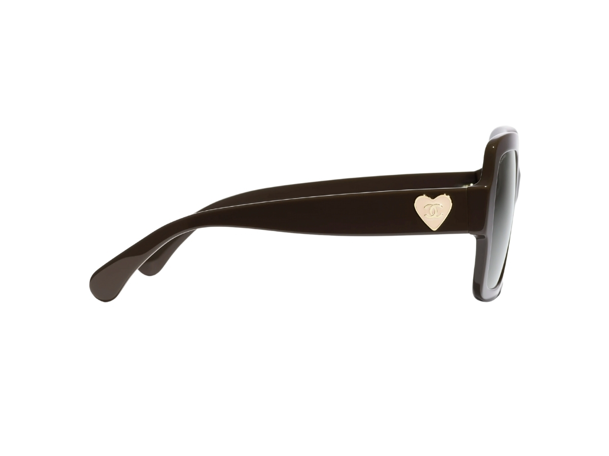 Chanel Square Sunglasses In Brown Acetate Frame-Gold Heart CC Logo 