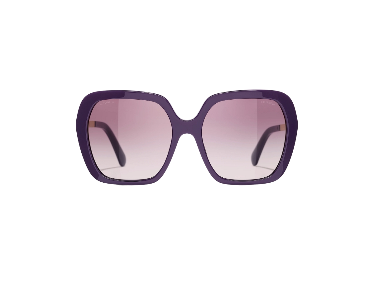 Chanel Square Sunglasses In Purple-Gold Acetate-Metal Frame-Purple