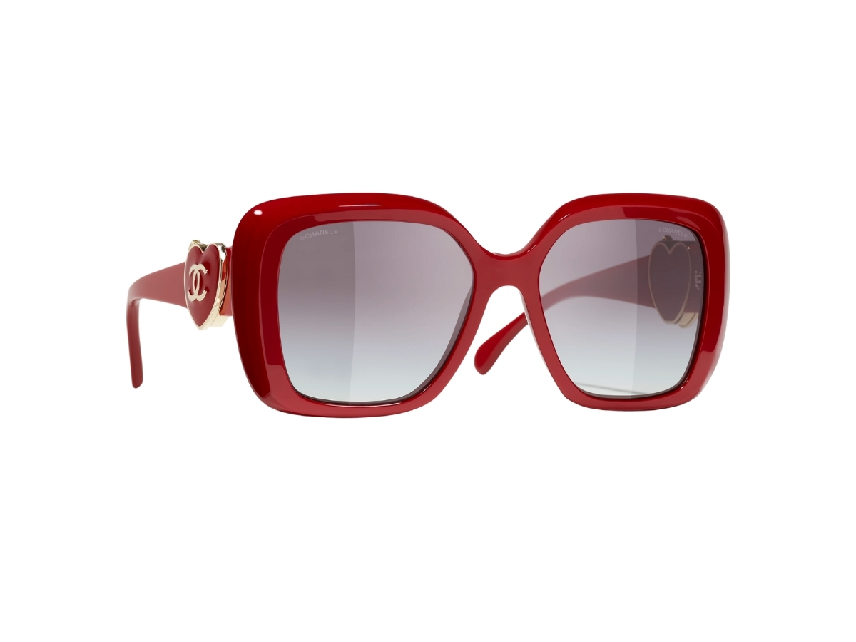 CHANEL Red Sunglasses with Logo Chanel Gold CC Logo Quilted Black Cherry Red Sunglasses 5006  main image 2
