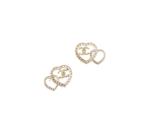 Chanel Stud Earrings In Loop Heart Shape Metal-Diamantés With Gold-Crystal Hardware
