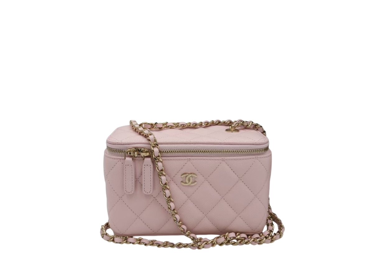 VANITY CASE 19 IN CONTESSA PINK CALFSKIN GOLD-TONE METALLIC