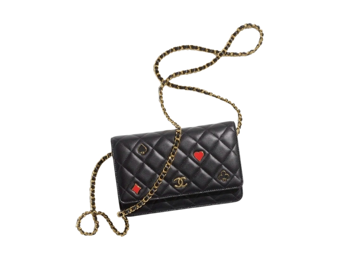 SASOM  bags Chanel Wallet On Chain In Lambskin Leather With  Heart-Spade-Club-Diamond-Strass And Gold-tone Metal Hardware Black Check  the latest price now!