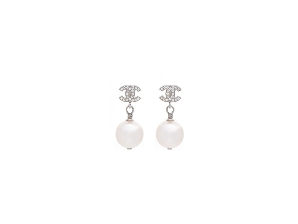 Buy Chanel CC Drop Earrings Crystal Pearl Silver at Sasom – Authentic and Ready to Ship