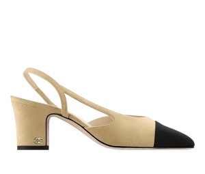 Buy Chanel CC Slingback Pumps Suede Beige Black at Sasom – Authentic and Ready to Ship