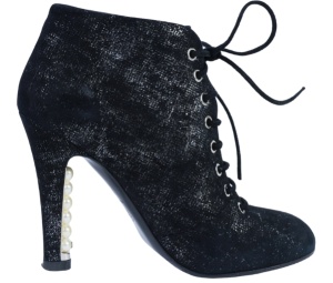 Buy Chanel Suede Pearl Heel Lace Up Ankle Boots Black Silver (Women's) at Sasom – Authentic and Ready to Ship