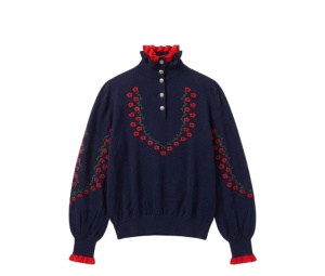 Buy Chanel Sweater with Red Floral Navy at Sasom – Authentic and Ready to Ship