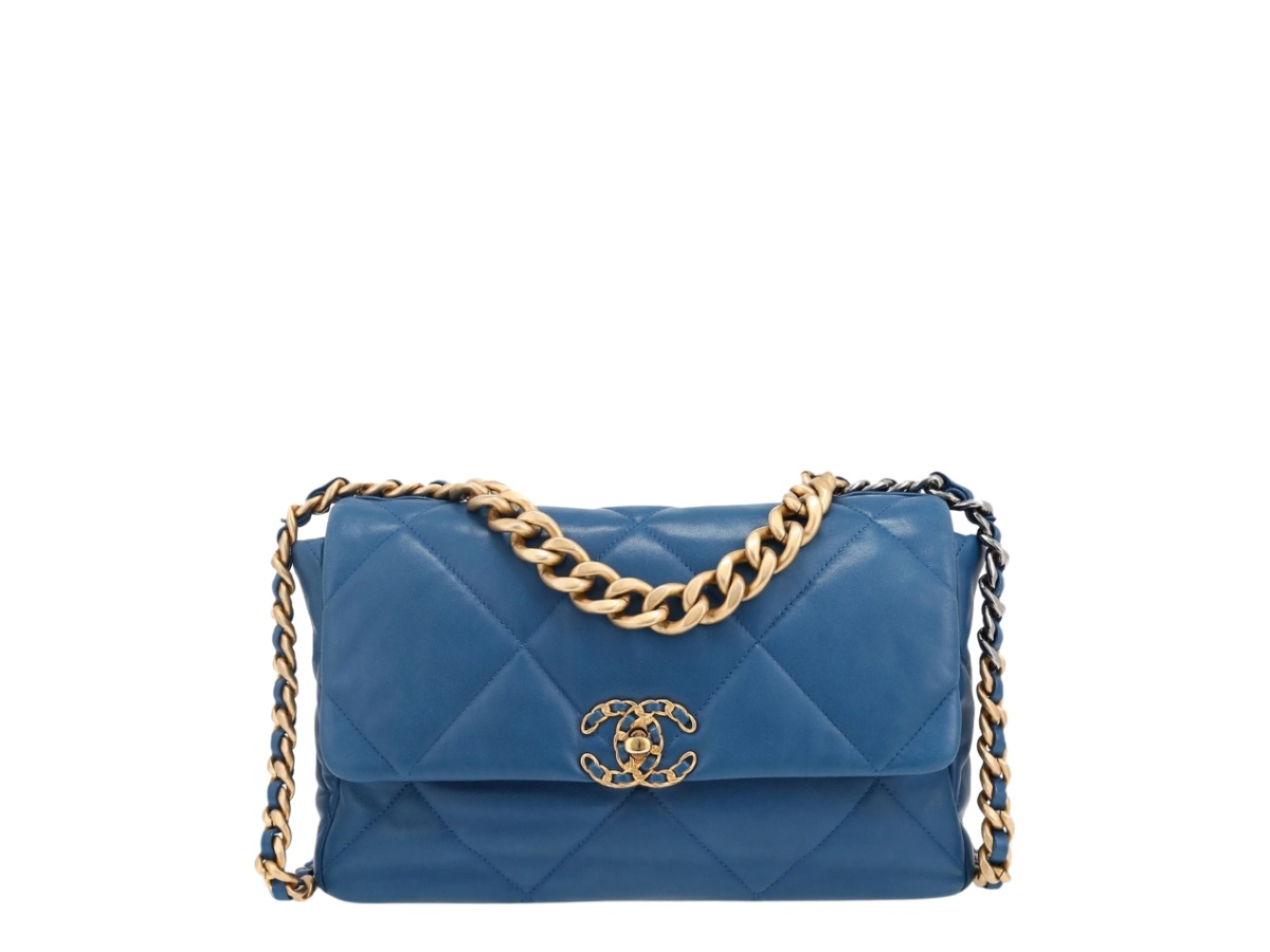 Chanel 19 In Blue Leather And Lambskin With Gold-Tone Hardware Blue