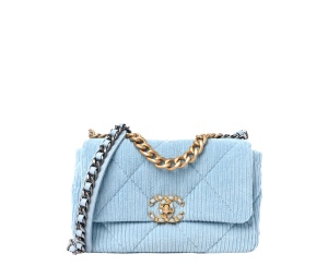 Buy Chanel Medium 19 Flap Corduroy Quilted Light Blue at Sasom – Authentic and Ready to Ship