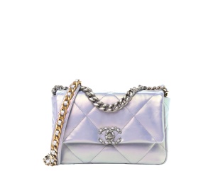 Buy Chanel Medium 19 Flap In Iridescent Calfskin Quilted With Gold Silver Hardware Light Blue Purple at Sasom – Authentic and Ready to Ship