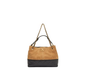 Buy Chanel Small Shopping Bag Beige Suede Calfskin And Black Lambskin at Sasom – Authentic and Ready to Ship