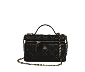 Buy Chanel Top Handle Long Vanity Case with Chain Black Shiny Caviar Light Gold Hardware at Sasom – Authentic and Ready to Ship