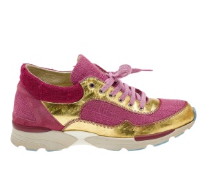 Buy Chanel Tweed Fabric And Patent Leather CC Lace Up Sneaker Pink Gold at Sasom – Authentic and Ready to Ship