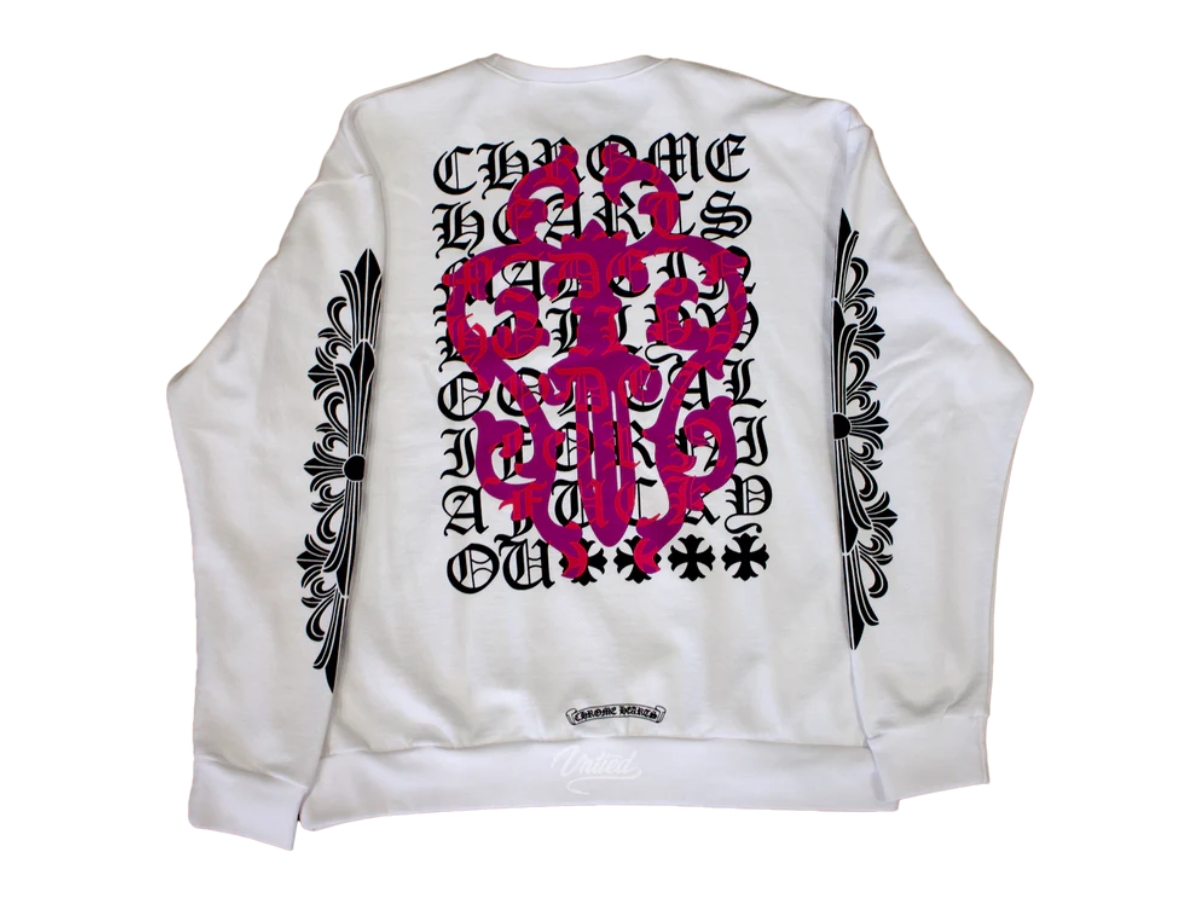 Chrome Hearts Eyechart Dagger Crewneck White Purple Pink
